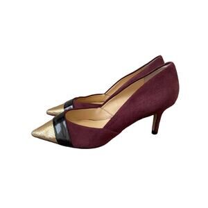 Ivanka Trump Purple Suede with Black and Gold Tip Pointed Heels Size 7M